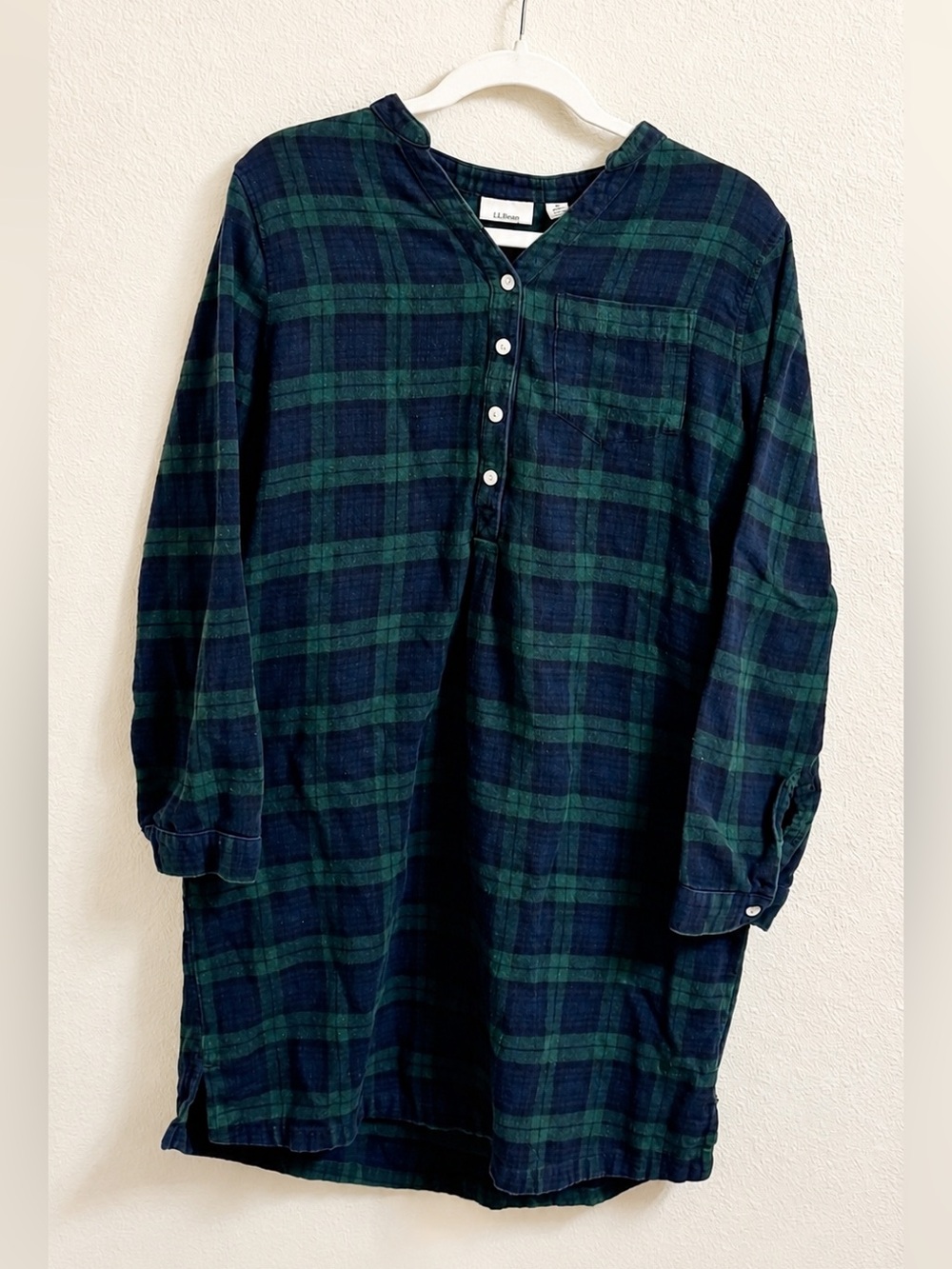 L.L. Bean Navy & Forest Green Plaid Henley Dress